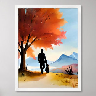 Poster peindre un animal chien marcher bleu montagne