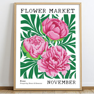 Poster Peine rose Florale Novembre Marché aux fleurs de n
