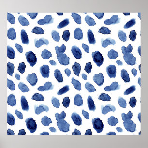 Poster Peint À La Main, Aquarelle Bleue Taches.