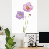 Poster peint à la main de rose et de violet cosmos fleurs (Bureau à domicile)