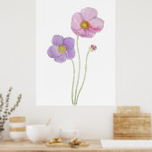 Poster peint à la main de rose et de violet cosmos fleurs (Cuisine)