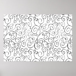 Poster Peint à la main Motif de courbe noire sur blanc