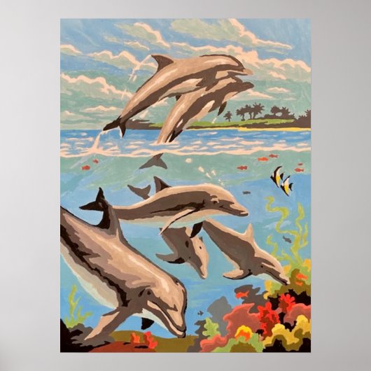 Poster Peint à la main par numéros | Dauphins joueurs | (Devant)