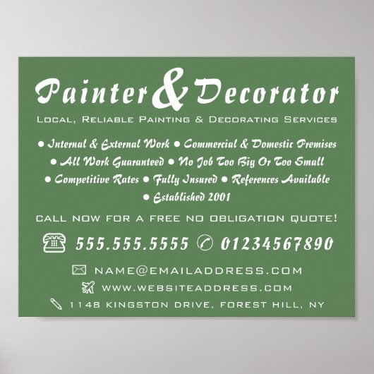Poster Peintre et décorateur vert moderne (Devant)
