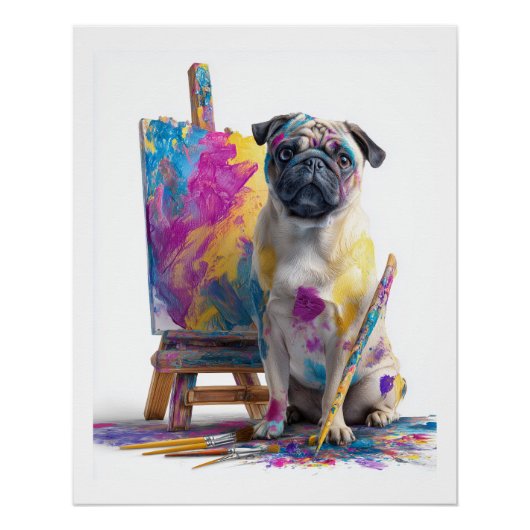 Poster Peintre Pug � Chien d'art abstrait (Devant)