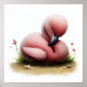Poster Peinture 3D aquarelle d'un Flamant rose mignon