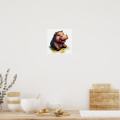 Poster Peinture 3D Aquarelle d'un Hippopotame mignon (Cuisine)