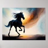 Poster peinture à cheval silhouette brouillard fumée faun (Devant)