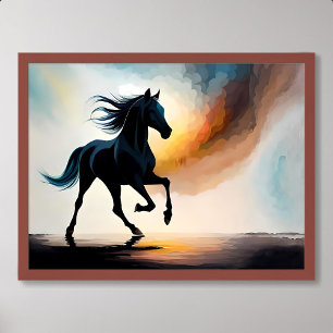 Poster peinture à cheval silhouette brouillard fumée faun