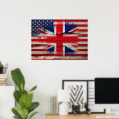Poster Peinture à craquelures | Drapeau américain britann (Bureau à domicile)