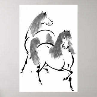 Poster Peinture à deux chevaux