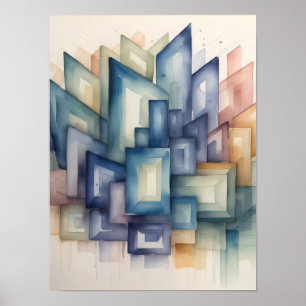 Poster Peinture à l'aquarelle Abstrait Géométrique Modern