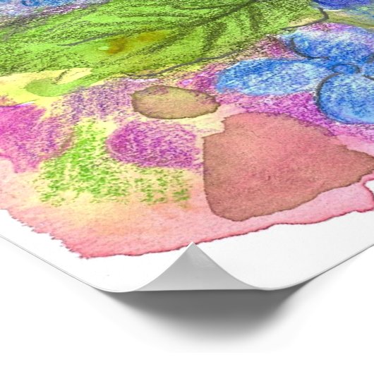 Poster Peinture à l'aquarelle bleu Hydrangea (Coin)