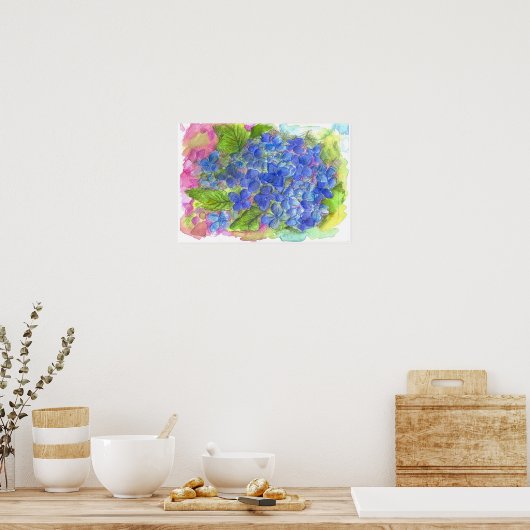 Poster Peinture à l'aquarelle bleu Hydrangea (Cuisine)