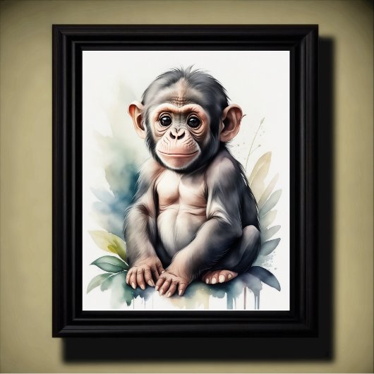 Poster Peinture à l'aquarelle Chambre de bébé chimpanzé 5