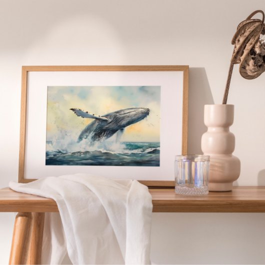 Poster Peinture à l'aquarelle de baleine à bosse