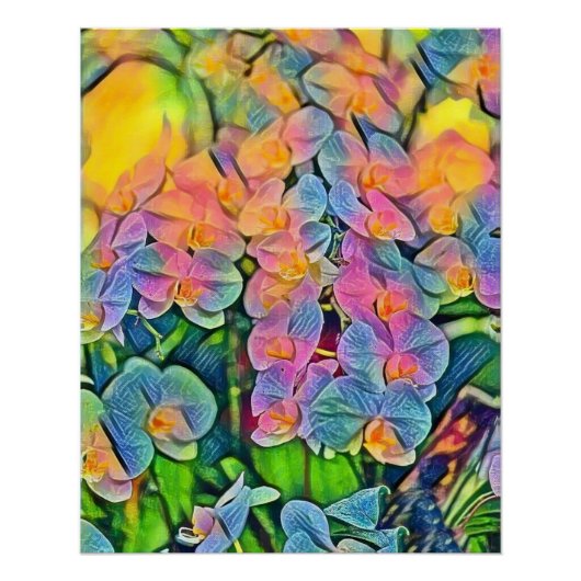 Poster Peinture à l'aquarelle de fleurs d'orchidées multi (Devant)