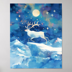 Poster Peinture à l'aquarelle de rennes de Noël sous la n