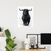 Poster Peinture à l'aquarelle de taureau de Buffalo (Bureau à domicile)
