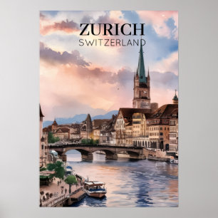 Poster Peinture à l'aquarelle de Zurich Suisse
