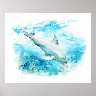 Poster Peinture à l'aquarelle du grand dauphin