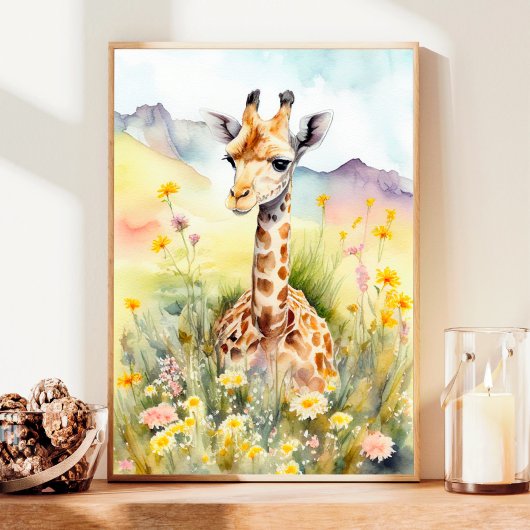 Poster Peinture à l'aquarelle Giraffe