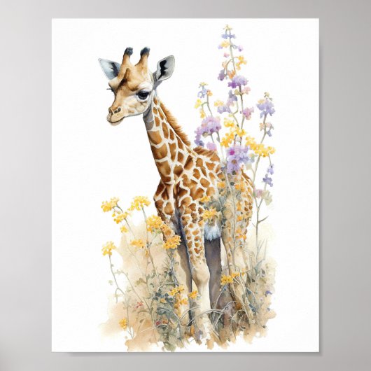 Poster Peinture à l'aquarelle Giraffe (Devant)