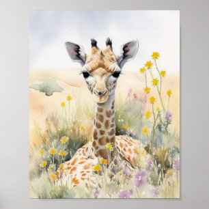 Poster Peinture à l'aquarelle Giraffe