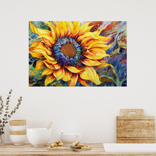 Poster Peinture à l'aquarelle Sunflower Power (Cuisine)
