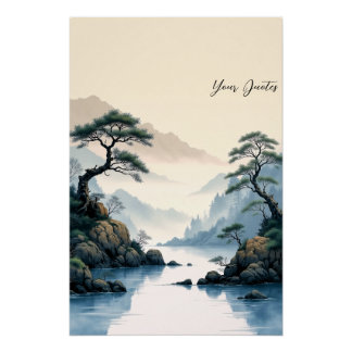 Poster Peinture à l'encre chinoise de la rivière de la mo