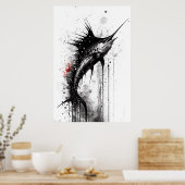 Poster Peinture à l'encre de marlin noir (Cuisine)