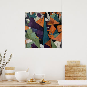 Poster Peinture à l'huile cubiste géométrique abstraite -