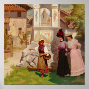 Poster Peinture à l'huile de dames victoriennes dans une