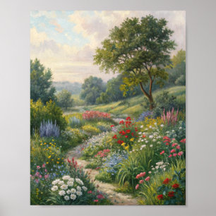 Poster Peinture à l'huile de jardin de cottage anglais en
