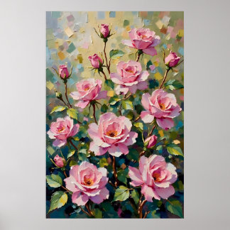 Poster Peinture à l'huile de jardin de roses roses