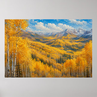 Poster Peinture à l'huile de montagne de tremble doré