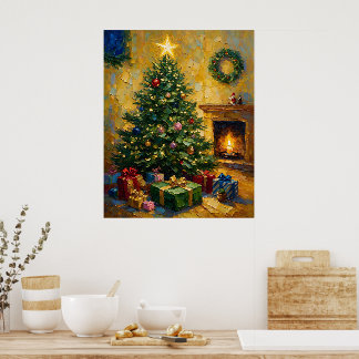 Poster Peinture à l'huile de Noël vintage
