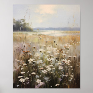 Poster Peinture à l'huile de paysage de fleur sauvage