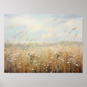Poster Peinture à l'huile de paysage de fleur sauvage