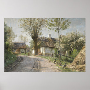 Poster Peinture à l'huile de route campagnarde vintage av
