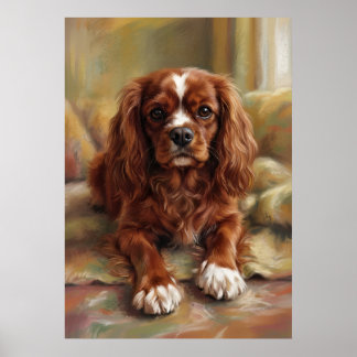 Poster Peinture à l'huile de style Cavalier King Charles