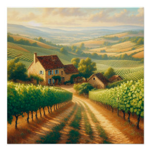 Poster Peinture à l'huile de vignoble français