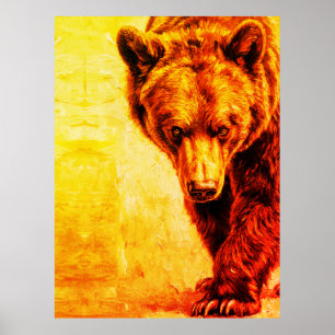 Poster Peinture à l'huile d'ours brun Art faunique