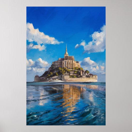 Poster Peinture à l'huile du Mont Saint-Michel en grand j (Devant)