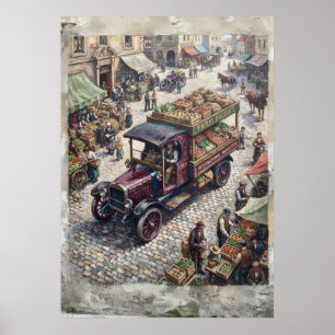 Poster Peinture à l'huile d'un camion de produits du marc
