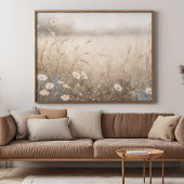 Poster peinture à l'huile d'un champ de fleurs et d'herbe