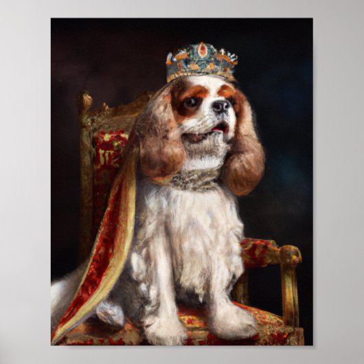 Poster Peinture à l'huile d'un chien portant une couronne (Devant)