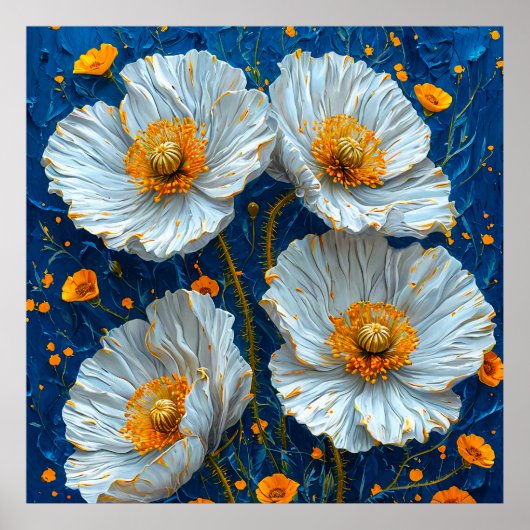 Poster 🌼 Peinture à l'huile florale blanche pour une mai (Devant)