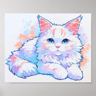 Poster Peinture à l'huile impasto de chat Maine Coon viol
