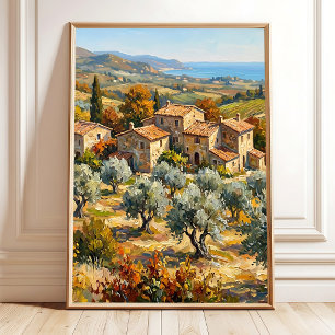 Poster Peinture à l'huile impressionniste de campagne en